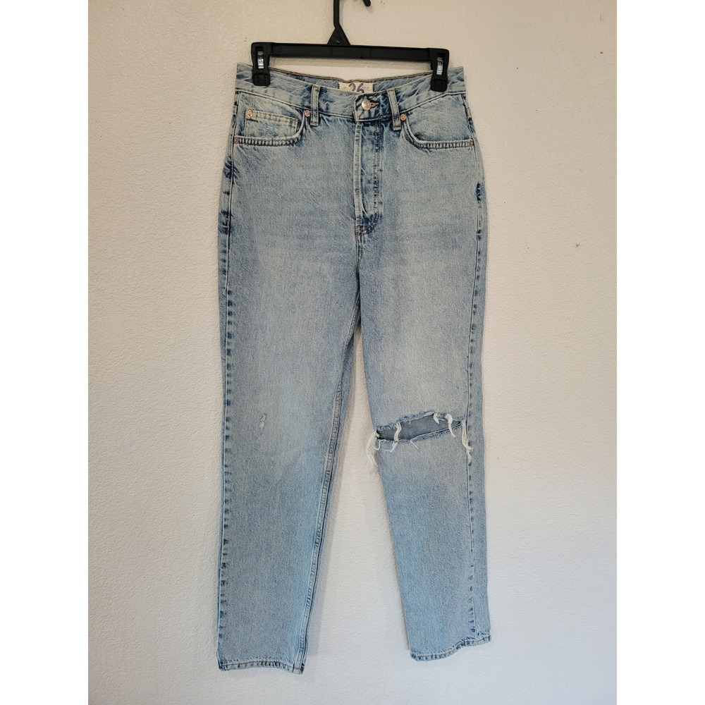 Free People We The Free High Rise Straight Leg Distressed Jeans Light Wash 26 #2